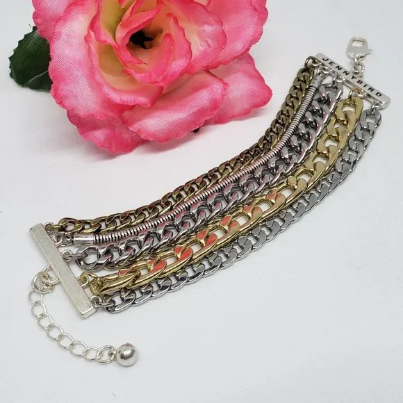 Jenny Bird Austin Cuff Mixed Metal Stacked Layered Chain Bracelet - Picture 5 of 12